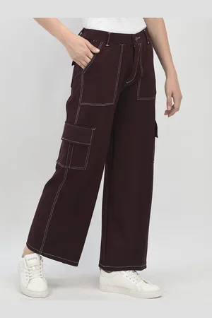 Chemistry Women Relaxed Straight Leg Flared High-Rise Cargos Trousers