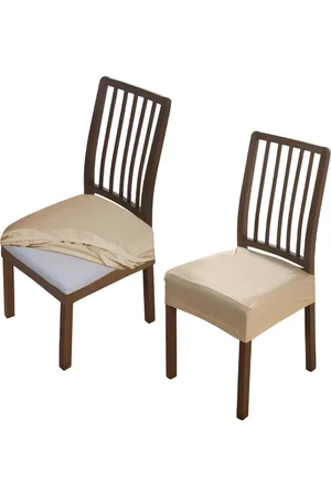 HOKIPO 2 Pieces Beige Self-Design Dining Chair Seat Cover