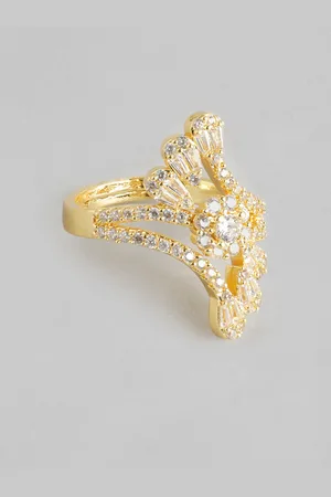 DressBerry Women Stone-Studded Floral-Shaped Adjustable Finger Ring