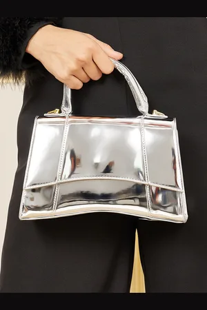 Styli Silver Toned Structured Metallic Handheld Bag