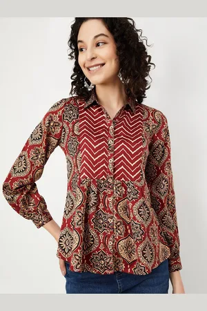 Max Collection Women Shirt Collar Ethnic Printed Cotton Tunic