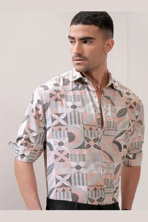 LocoMotive Premium Men Peach Printed Relaxed Fit Shirt