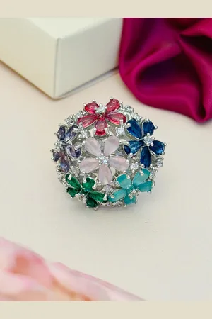 ABDESIGNS Silver-Plated Cubic Zirconia Stone-Studded Finger Ring