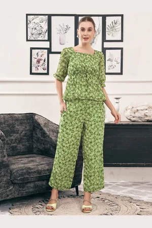 Moda Rapido Printed Square Neck Top With Trousers Co-Ord Set