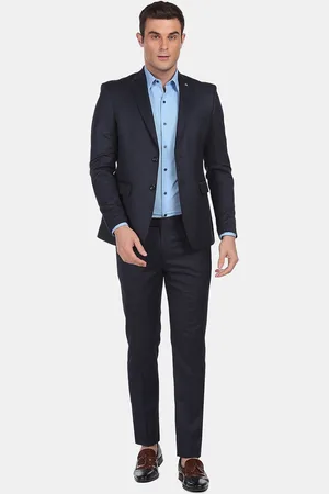 Arrow Men Navy Tailored Regular Fit Solid Two Piece Suit