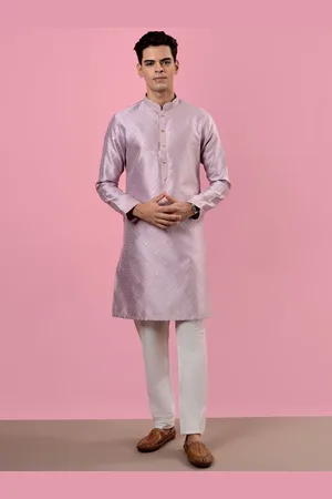 azania Ethnic Motifs Self Design Mandarin Collar Jacquard Kurta With Pyjamas