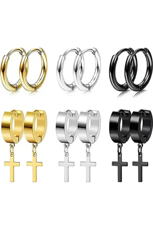 KARISHMA KREATIONS Unisex Set Of 6 Stainless Steel Circular Shaped Hoop Earrings