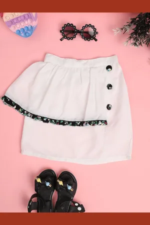 Cutiekins Girls Linen Above Knee Slip On Skirt