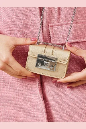Styli Women Gold Toned Push Lock Chain Mini Bag