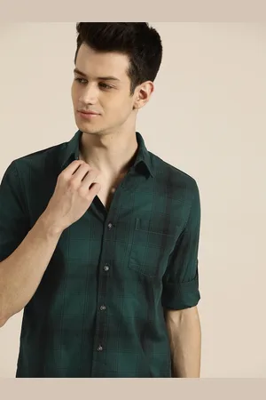 Moda Rapido Men Teal Green & Black Slim Fit Checked Casual Shirt