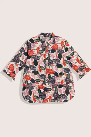 Sangria Teen Girls White & Red Tropical Print Shirt Style Top