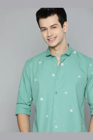 Mast & Harbour Men Sea Green Cotton Printed Casual Shirt