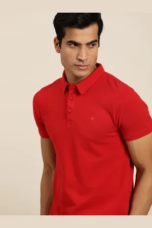 Invictus Men Red Solid Pure Cotton Polo Collar Sports Pure Cotton T-shirt