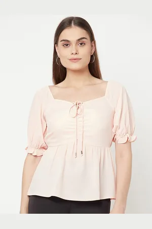 RAASSIO Women Peach-Coloured Crepe Peplum Top