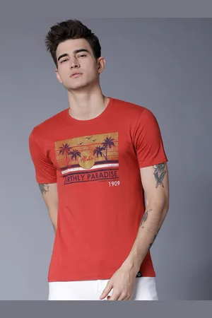 LocoMotive Men Red Printed Round Neck T-shirt