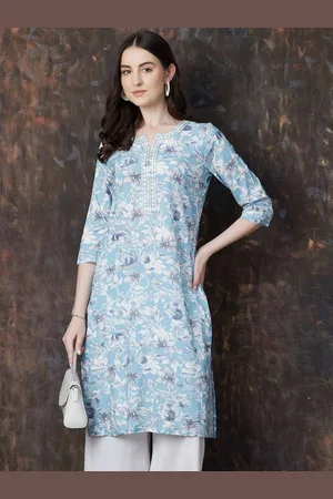 Lifestyle Floral Printed Notch Neck Straight Kurta