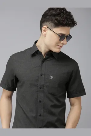 U.S. Polo Assn. Men Charcoal Tailored Fit Pure Cotton Casual Shirt