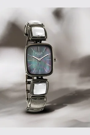 Titan Women Grey Brass Embellished Dial & Grey Straps Analogue Watch 95136QM02-Grey