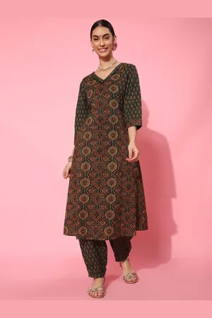indo street Ethnic Motifs Printed A-Line Pure Cotton Kurta with Salwar