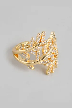 DressBerry Women Stone-Studded Leaf-Shaped Adjustable Finger Ring