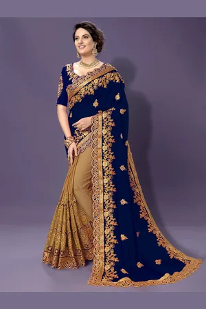 Trendmalls Floral Embroidered Beads and Stones Emblished Heavy Work Saree