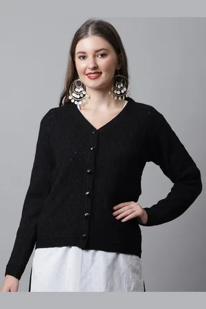 CANTABIL Women Black Cable Knit Cardigan