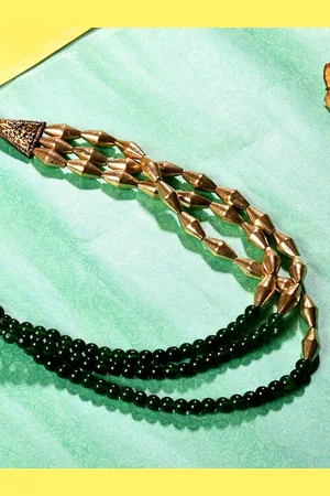 Bamboo Tree Jewels Green & Gold-Toned Necklace