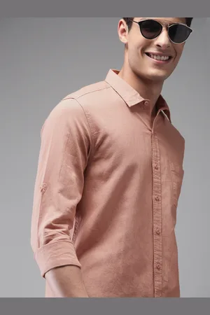 HERE&NOW Men Peach-Coloured Regular Fit Solid Casual Shirt