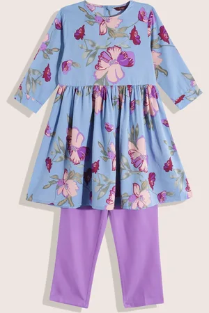 Sangria Girls Floral Printed Flared A-Line Kurta with Trousers