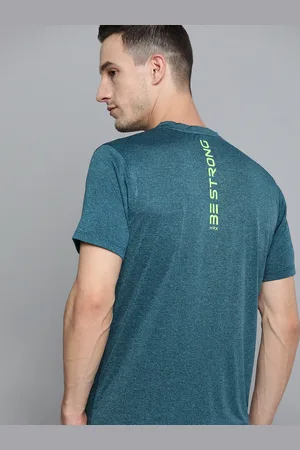 HRX Training Men Teal Melange Antimicrobial Brand carrier Tshirts