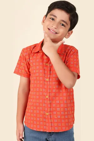 Fabindia Boys Geometric Printed Spread Collar Cotton Opaque Casual Shirt