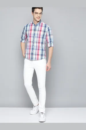 Mast & Harbour Men White & Blue Pure Cotton Tartan Checked Casual Shirt