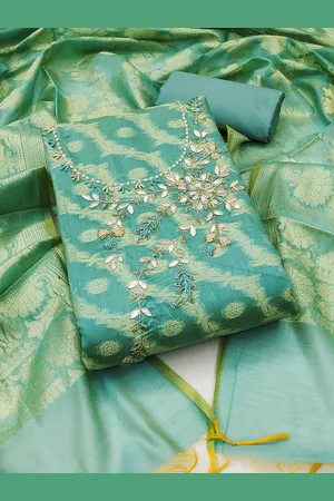 MANVAA Ethnic Motifs Woven Design Beads and Stones Unstitched Dress Material