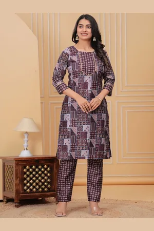 DIVASTRI Ethnic Motifs Printed Round Neck Pure Cotton Kurta With Trouser