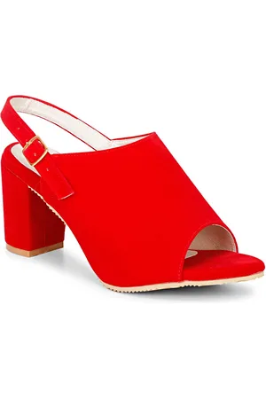 Misto Red Suede Block Peep Toes with Buckles