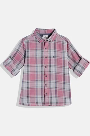 WROGN Boys Pink Checked Pure Cotton Casual Shirt