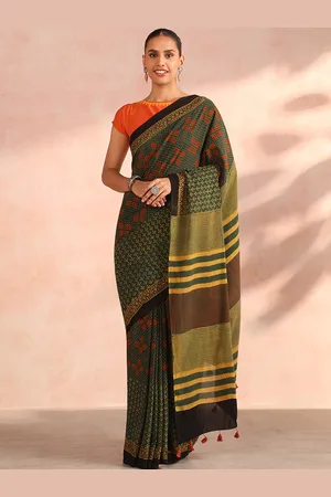 Taneira Ethnic Motifs Block Print Pure Cotton Saree