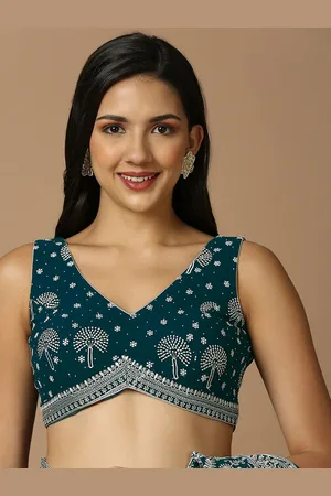 SALWAR STUDIO Floral Embroidered V-Neck Georgette Thread Work Saree Blouse