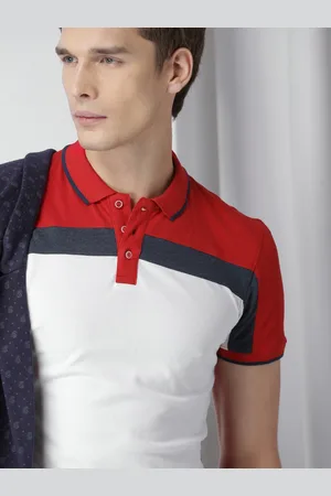 Invictus Men White & Red Colourblocked Slim Fit Polo Collar T-shirt