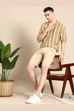 Mast & Harbour Pure Acrylic Flat Knit Striped Spread Collar T-shirt