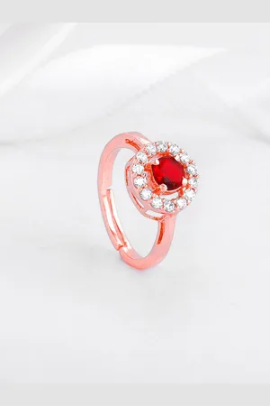 GIVA 925 Sterling Silver Rose Gold-Plated Stone-Studded Adjustable Finger Ring