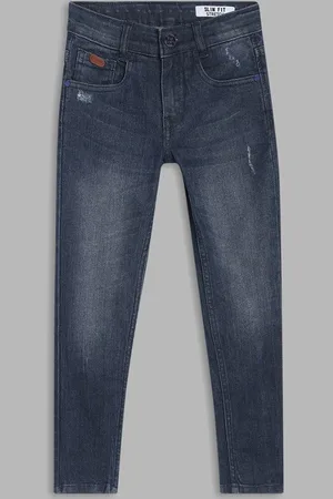 Blue Giraffe Boys Blue Straight Fit Mildly Distressed Light Fade Stretchable Jeans