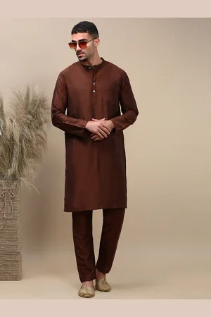 WHITE HEART Band Collar Straight Kurta With Pyjama