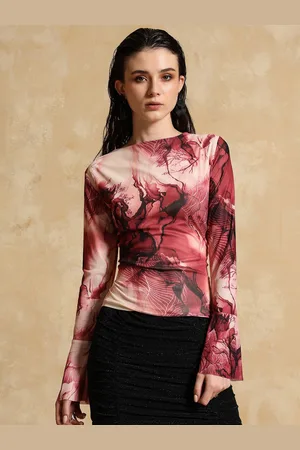 Kazo Floral Print Bell Sleeve Top