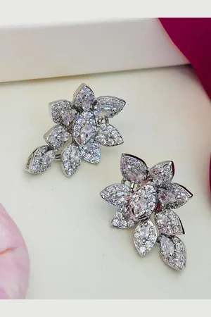 ABDESIGNS Elegant Silver Plated AD Studded Classic Studs Earrings