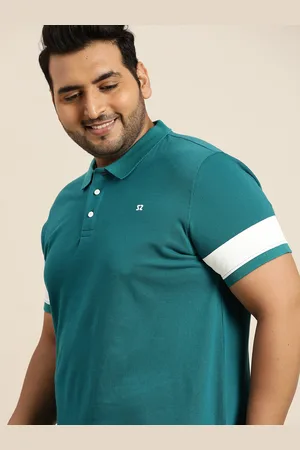Sztori Men Plus Size Teal Blue Polo Collar Pure Cotton T-shirt