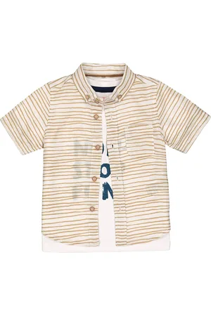 Mothercare Infants Boys Horizontal Stripes Opaque Pure Cotton Casual Shirt With T-Shirt