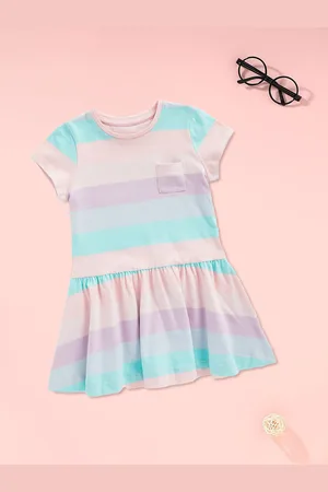 Mothercare Girls Pink & Blue Striped Fit & Flare Dress