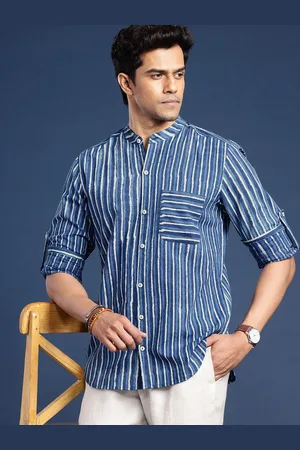 Taavi Men Comfort Indigo Hand Block Printed Pure Cotton Casual Shirt
