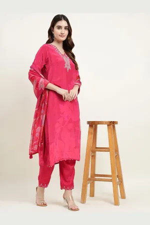 ZARI Women Floral Printed Regular Thread Work Kurta with Trousers & With Dupatta